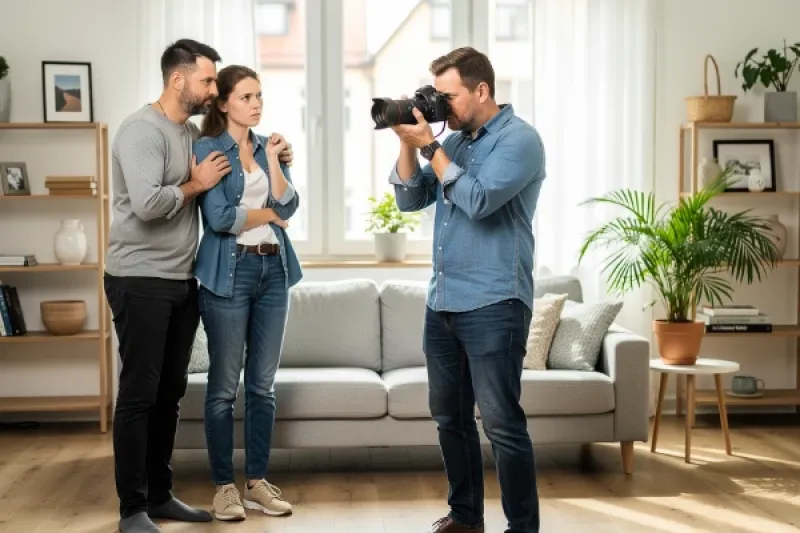 Makler fotografiert in einer Mieterwohnung