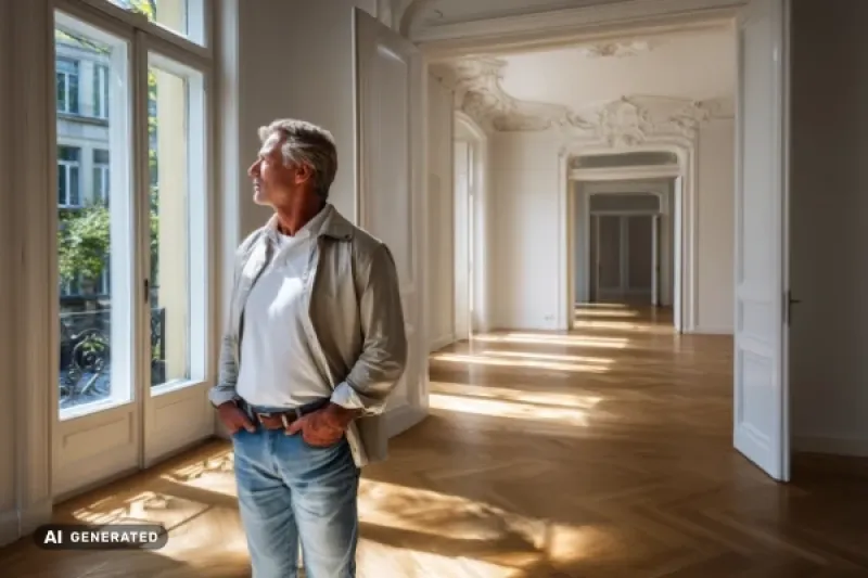 Mann steht allein in einer sehr großen Wohnung