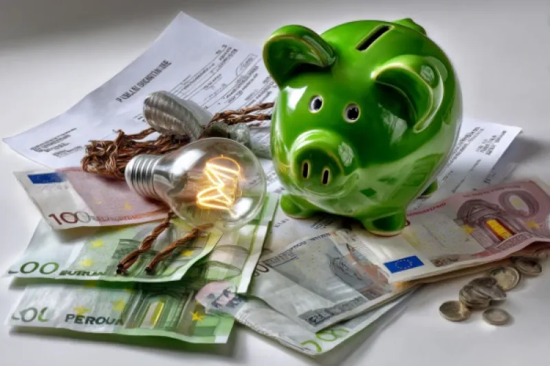 Symbolbild: Sparschwein mit Geldscheinen und Unterlagen auf einem Schreibtisch