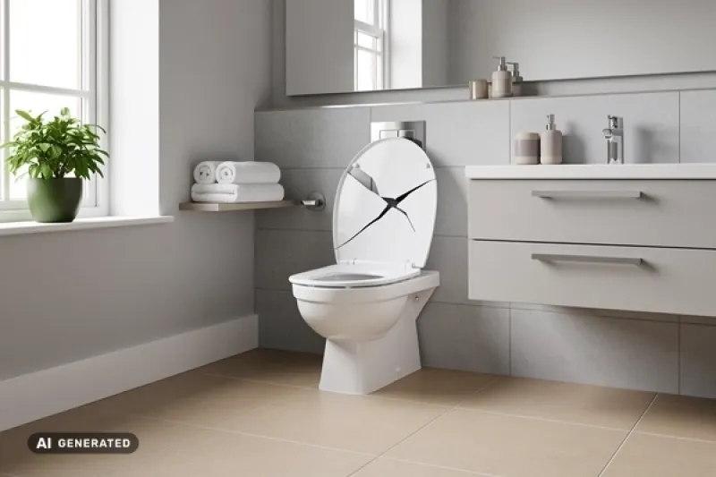 Defekter Toilettensitz ein einem Badezimmer
