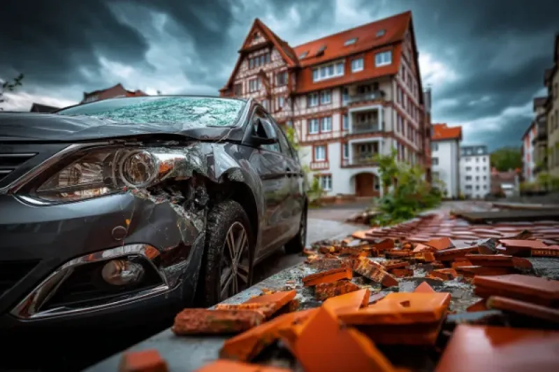 Mehrfamilienhaus mit defekten Dachziegeln