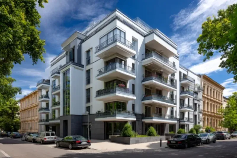 Wohnung, die gerade renoviert wird. Leiter und Farbeimer stehen auf dem Boden