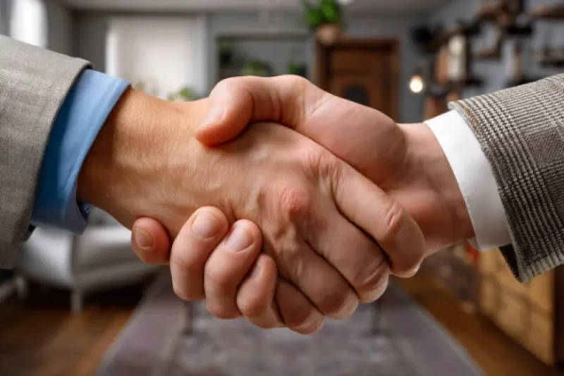 Nahaufnahme eines Business Handshake in einer Wohnung