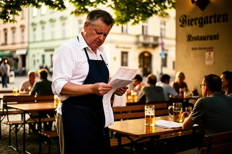 Münchner Gastwirt vor seinem Freisitz