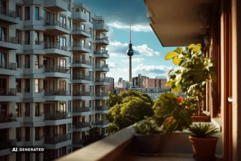Apartmentkomplex in Berlin, der Fernsehturm im Hintergrund