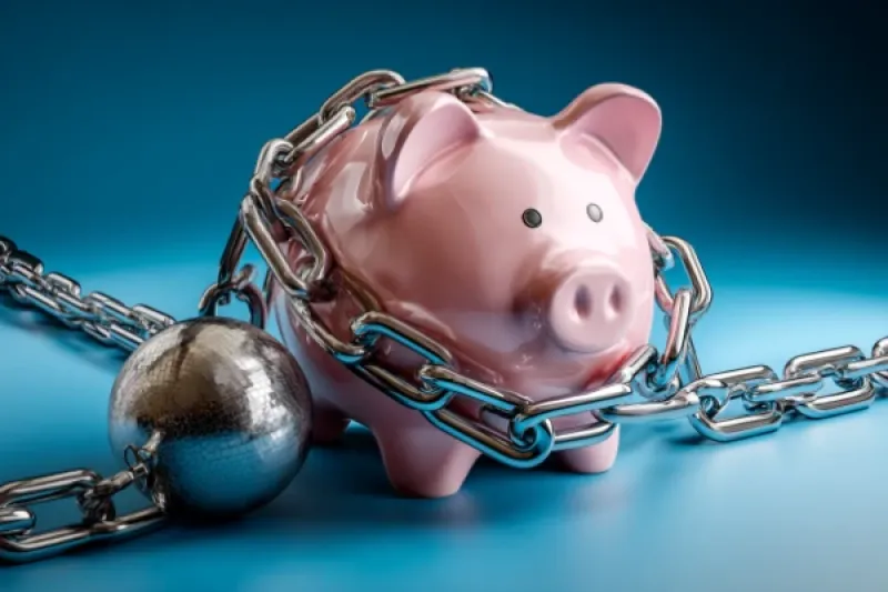 Symbolbild: Sparschwein mit Kette um den Bauch