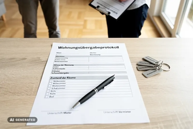 Wohnungsübergabeprotokoll auf einem hellen Schreibtisch