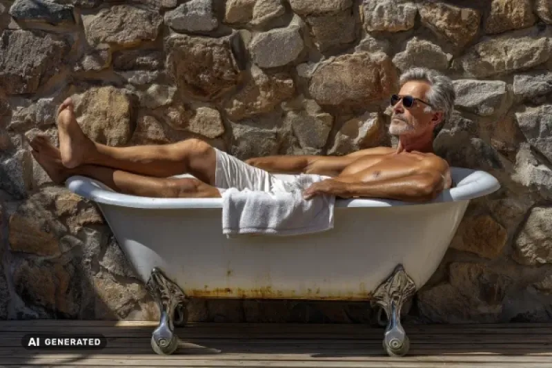 ein nackter Mann nimmt ein Sonnenbad