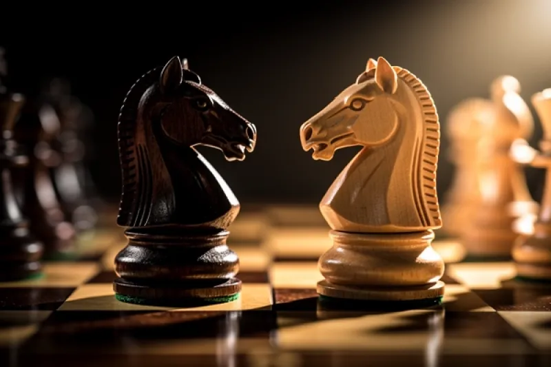 Symbolbild: zwei Schachfiguren stehen sich rivalisierend gegenüber