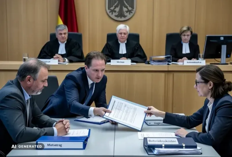 Anwälte im Gerichtsaal überreichen Unterlagen an die Gegenanwältin