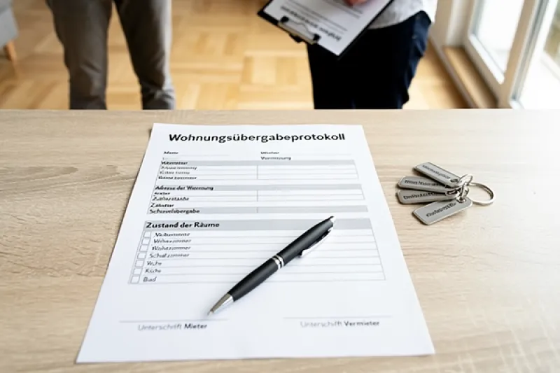 Wohnungsübergabeprotokoll auf einem hellen Schreibtisch