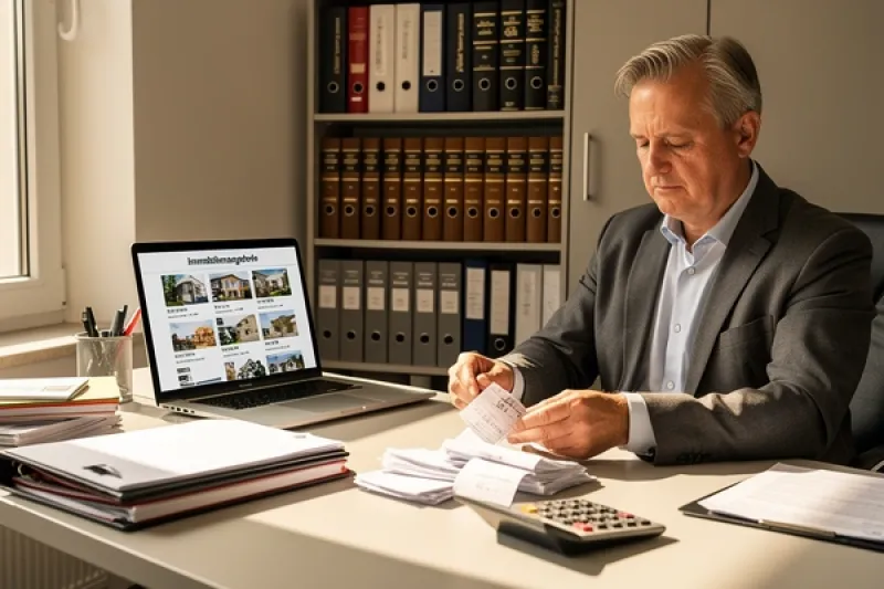 Makler sortiert in seinem Büro Kostenbelege