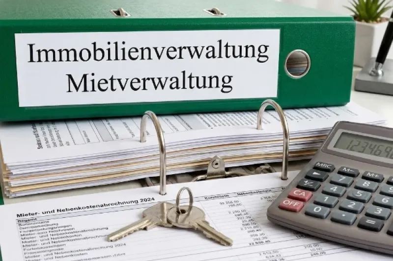 Symbolbild: Akten, Schlüssel und Rechner auf einem Schreibtisch