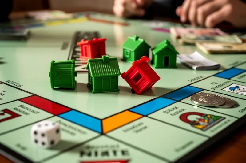 Monopoly-Spiel mit umgefallenen Häusern