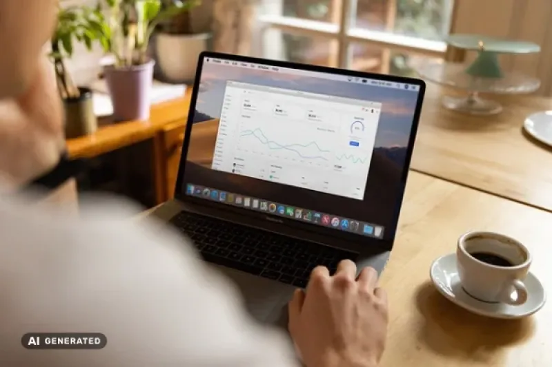 Mensch sitzt vor einem Laptop