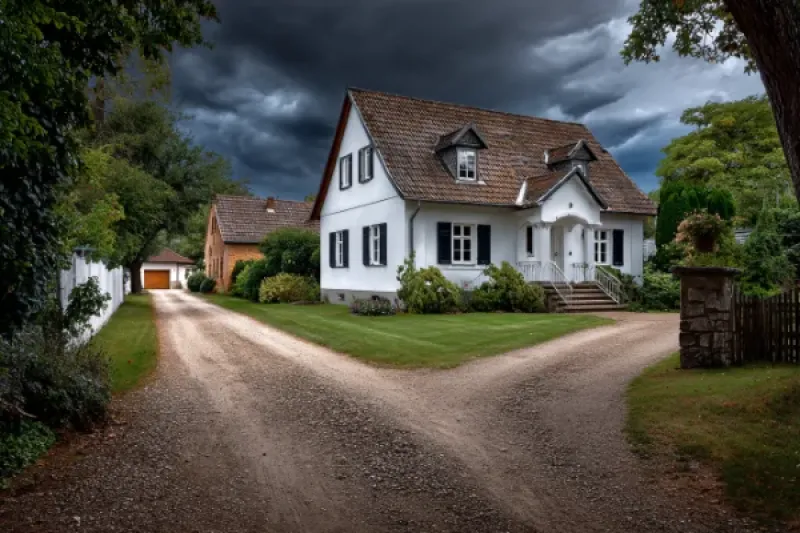 hintereinander stehende Häuser mit einer gemeinsamen Zufahrt