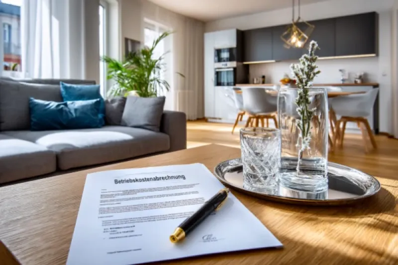 moderne Wohnung, auf dem Küchentisch liegt eine Betriebskostenabrechnung