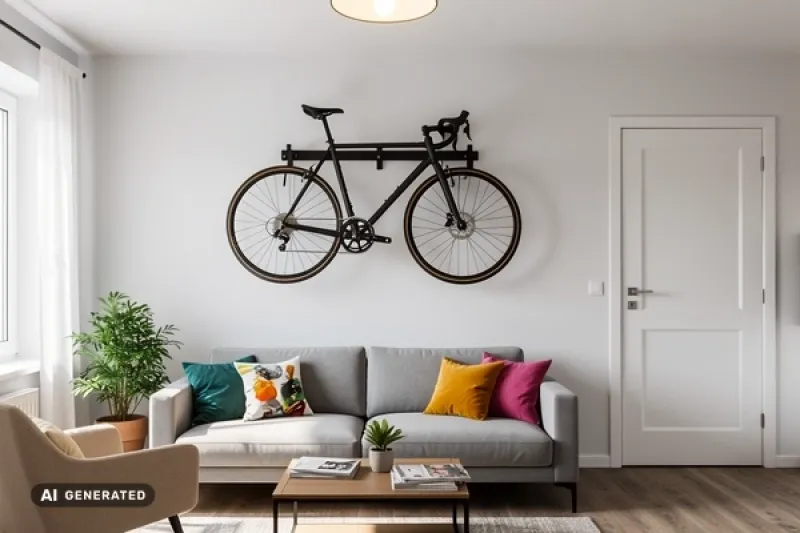 Fahrrad hängt an der Wand der Mietwohnung