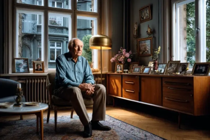 alter Mann sitz traurig und allein in seiner Wohnstube und grübelt nach