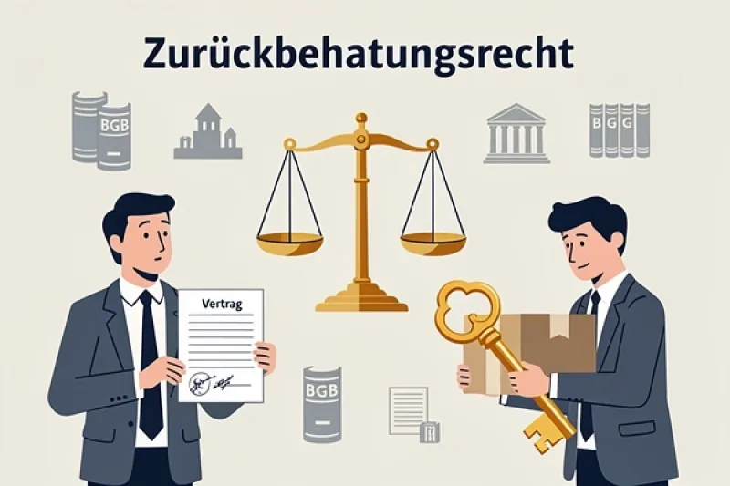 Symbolbild: zwei Männer, einer mit Wohnungsschlüssel, der andere mit einem Mietvertrag (Zeichnung)