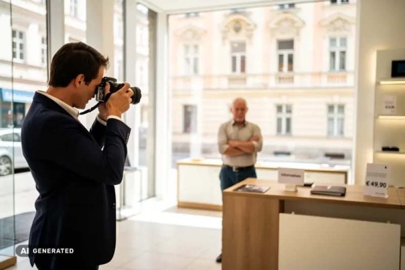 Makler fotografiert in den Innenräumen eines Münchner Geschäftslokals