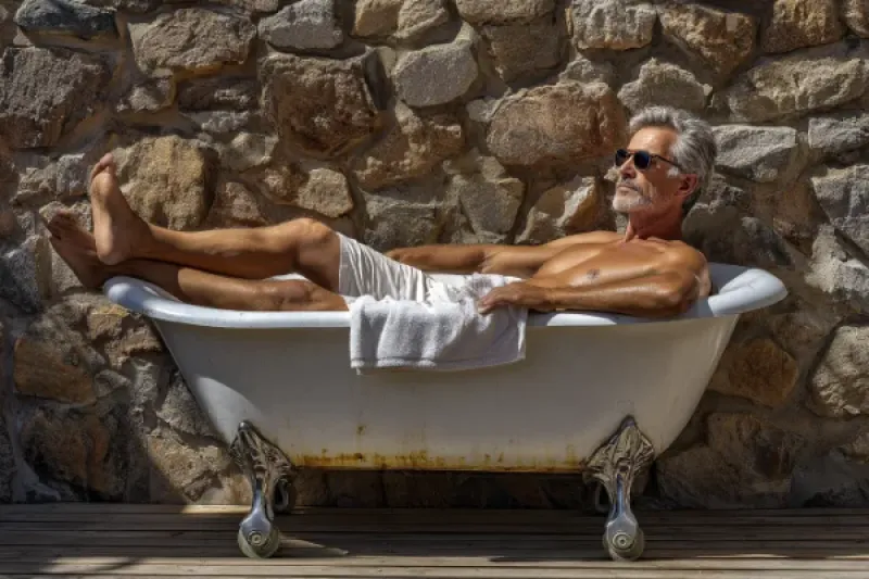 ein nackter Mann nimmt ein Sonnenbad