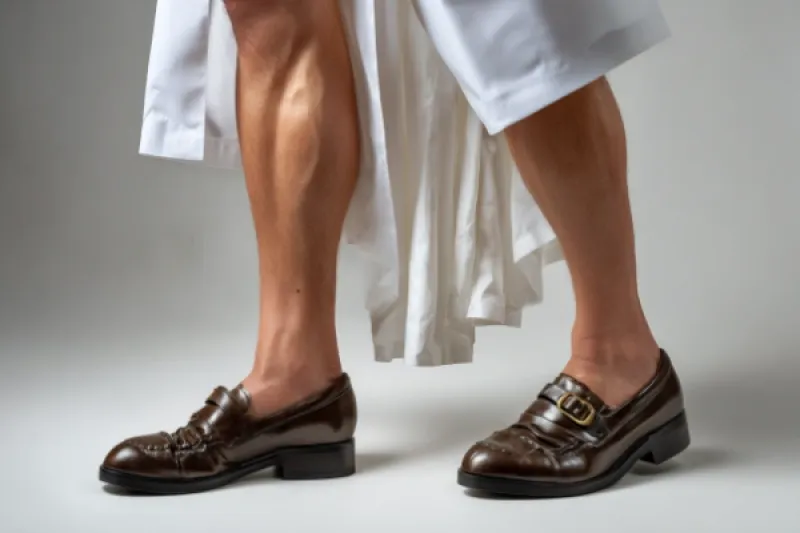 Symbolbild: Männerwaden in Schuhen mit Bademantel