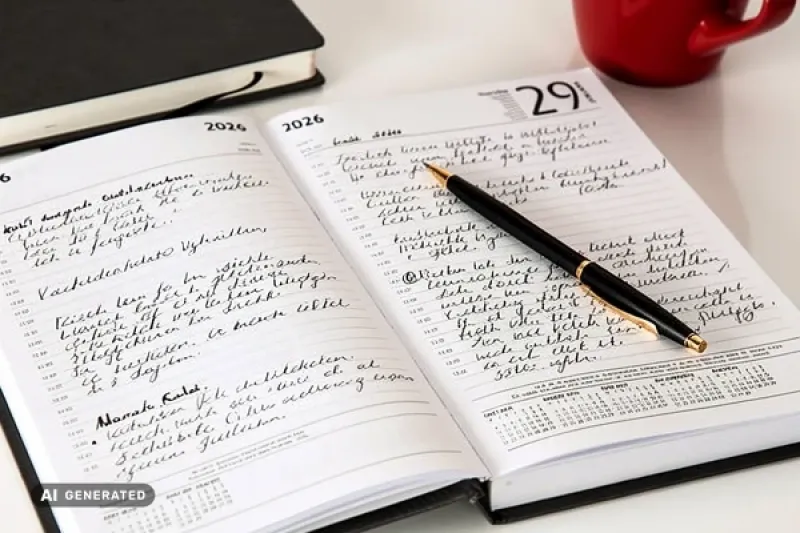 Aufgeschlagener Tageskalender mit Notizen